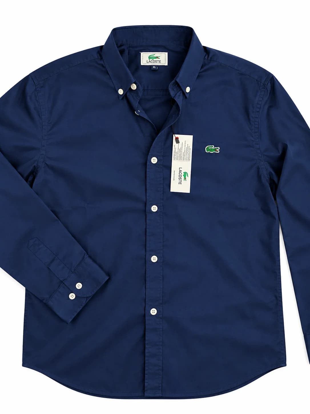 Lacoste Premium Men's Navy Blue Solid Full Sleeve Shirt – Classic Button-Down Collar