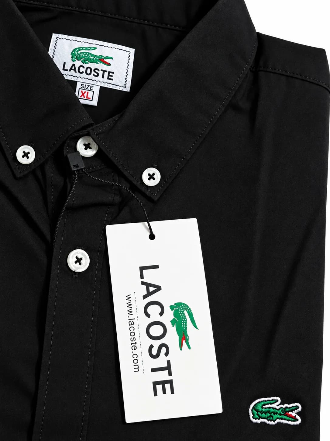 Lacoste Premium Men's Black Solid Full Sleeve Shirt – Classic Button-Down Colla