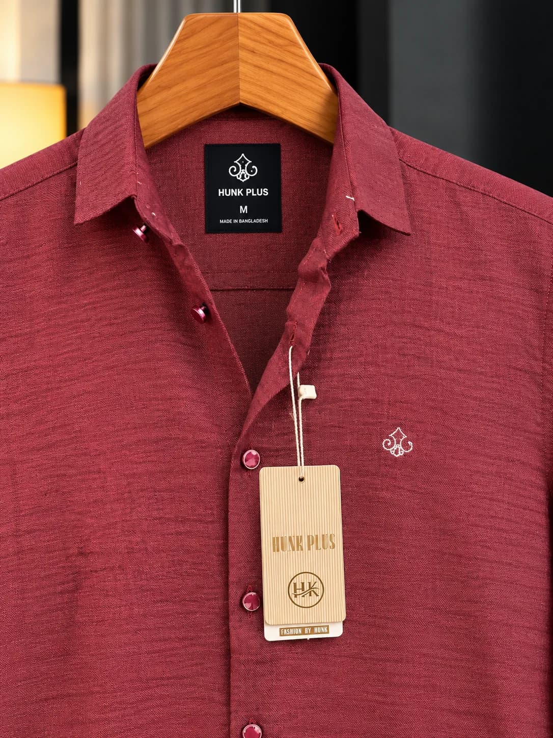 HUNK PLUS Men's Premium Maroon Textured Full Sleeve Casual Shirt